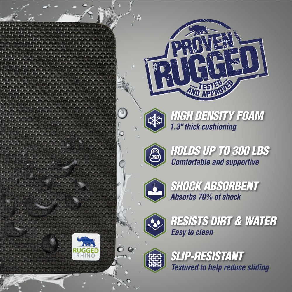 Rugged Rhino Heavy Duty Foam Patent Pending Kneeling Pad, Comfortable Thick Garden Knee Pads Resists Water, Durable Shock Absorbent, Comfortable, Gardening, Mechanic Tools, Bathing Baby, Onyx Black