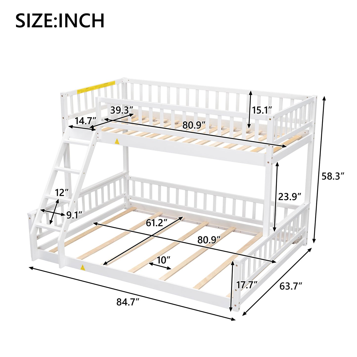 GDFStudio Twin XL Over Queen Bunk Bed with Ladder & Guardrails, Convertible Stacked or Separate Beds, Modern Space Saving Bed Frame, Bedroom Storage Solution, Solid Pine Wood Frame, White