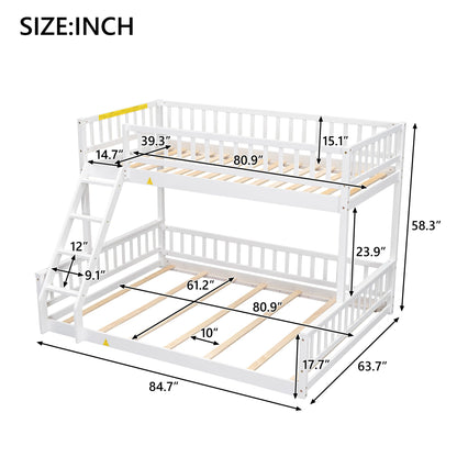 GDFStudio Twin XL Over Queen Bunk Bed with Ladder & Guardrails, Convertible Stacked or Separate Beds, Modern Space Saving Bed Frame, Bedroom Storage Solution, Solid Pine Wood Frame, White
