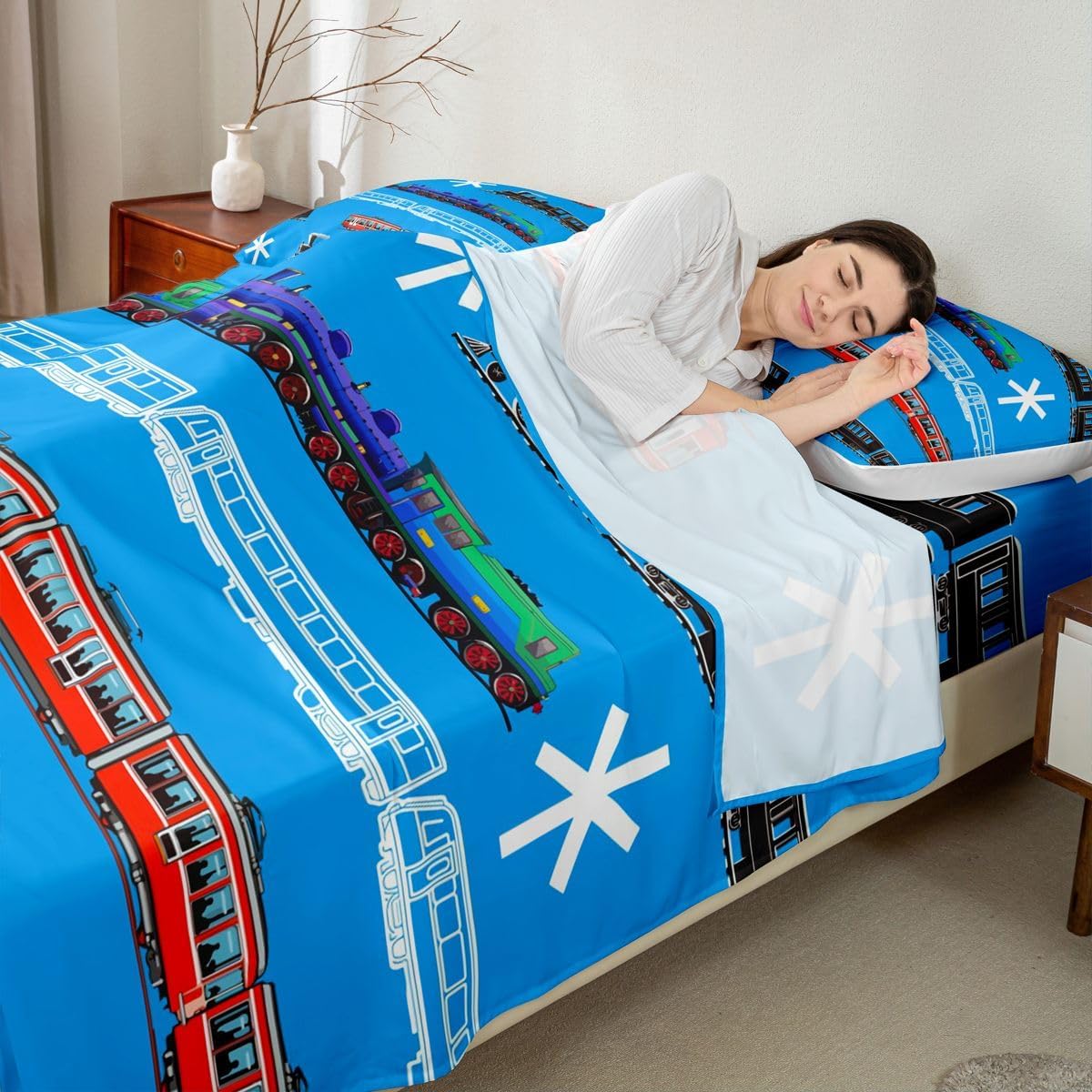 Set Set 4Pcs Feelyou Train Kids Boys Bed Sheets Retro Steam Engine Toddler Sheet for Teens Railway Track Transport Bed