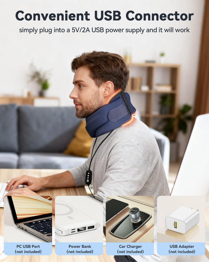 BETOVIN Heated Neck Brace Cervical Collar - Neck Support Brace with Heating Pad, Soft Foam Wraps Keep Vertebrae Stable and Aligned for Relief of Cervical Spine Pressure for Women & Men (L Size) Blue