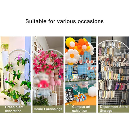 CVGfko Metal Round Mesh Arch Stand, Units Art Display Panels with Triangles-Base, Multifunctional Grid Wall Panel Display Stand, for Birthday Party Photo Backdrop Decoration.White-120cm/47.2in