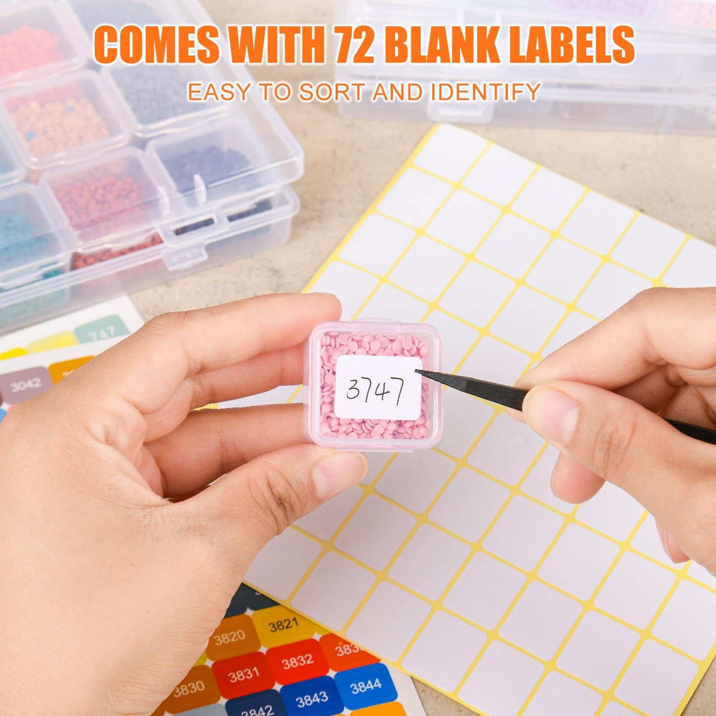 Cokapo 60-Grid Diamond Painting Storage Containers, Portable Diamond Art Storage Case with Labels, Bead Organizers and Storage for Diamond Painting Accessories & Tools, DIY Art Craft, Jewelry, Nail