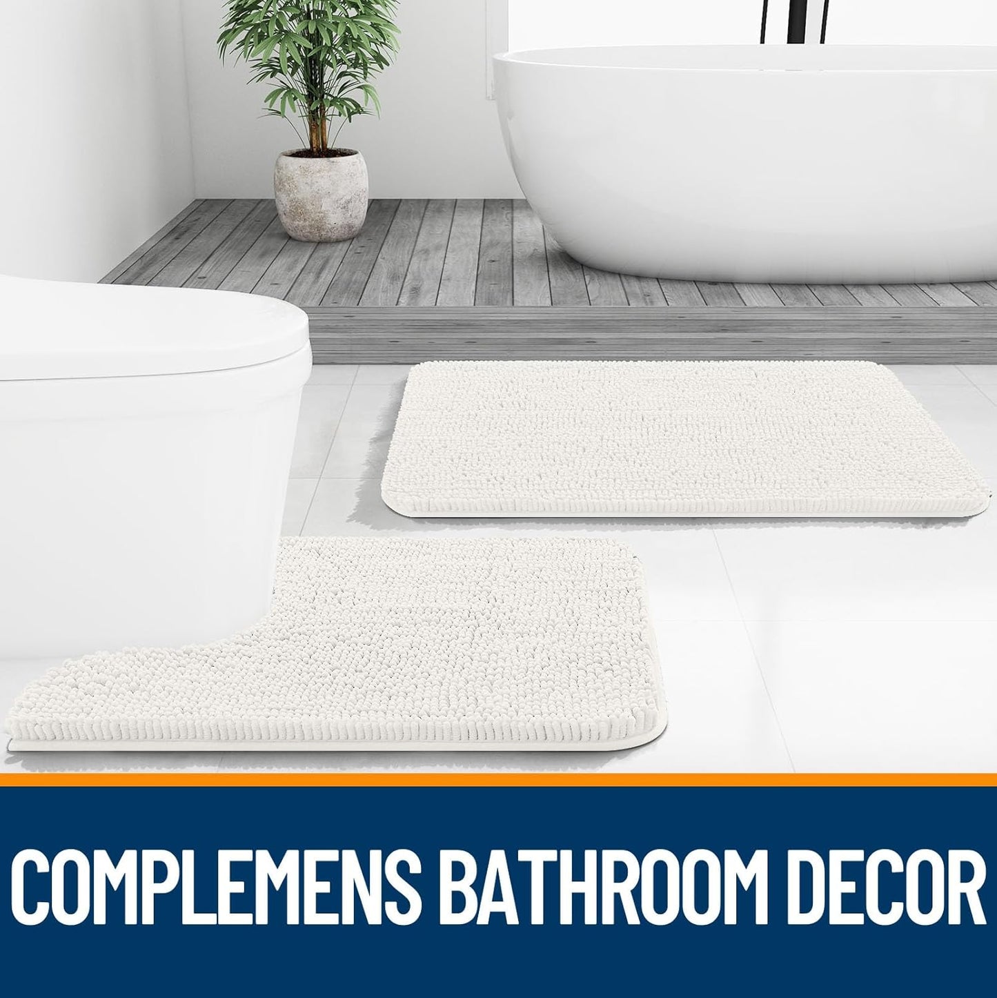 OLANLY Large Bathroom Rugs - Extra Soft Chenille Bath Mats | Quick Dry, Machine Washable, Ivory 59x35