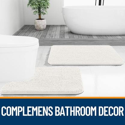OLANLY Large Bathroom Rugs - Extra Soft Chenille Bath Mats | Quick Dry, Machine Washable, Ivory 59x35