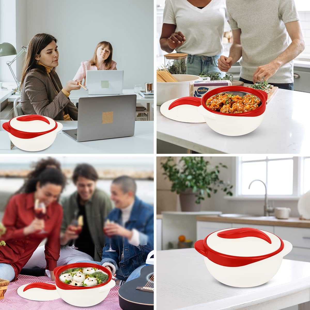 Pinnacle Insulated Casserole Dish with Lid, 2.6 qt. Hot Pot Food Warmer/Cooler, Red/White