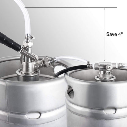 Dbgogo Low Profile Keg Coupler, 304 Stainless Steel D System Keg Coupler Space Saving Twist-Activated Homebrew Sankey Keg Tap with Safety Pressure Relief Valve and Connection Tape and Hose Clamp