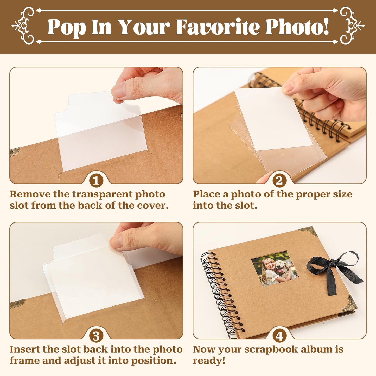 8 x 8 Inch Scrapbook Album 60 Pages with Scrapbooking DIY Kits. Window Photo Album with Scrapbook Tapes Stickers and Metallic Markers. Craft Memory Book for Wedding Baby Birthday Family Anniversary