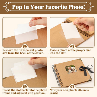 8 x 8 Inch Scrapbook Album 60 Pages with Scrapbooking DIY Kits. Window Photo Album with Scrapbook Tapes Stickers and Metallic Markers. Craft Memory Book for Wedding Baby Birthday Family Anniversary