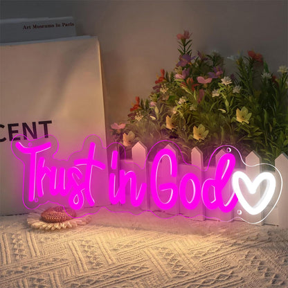 Vivafurn Trust In God Neon Sign,Christian Neon Light USB Powered Dimmable Led Sign Religious Neon Signs for Wall Decor, for Prayer Room Church Bedroom Living Room Jesus Christian Gifts