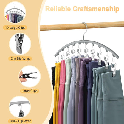 Volnamal Legging Organizer - Metal Yoga Pants Hanger with Rubber Coating | 2-Pack Holds 20 Leggings - Grey