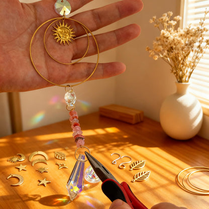 DIY Crystal Suncatcher Kit with Wind Chime/2pcs Large Prism,Dream Catchers Arts and Crafts Kits for Adults Hobbies,Sun Catchers Beads with Butterfly for Indoor Window Hanging Outdoor Decor Gifts