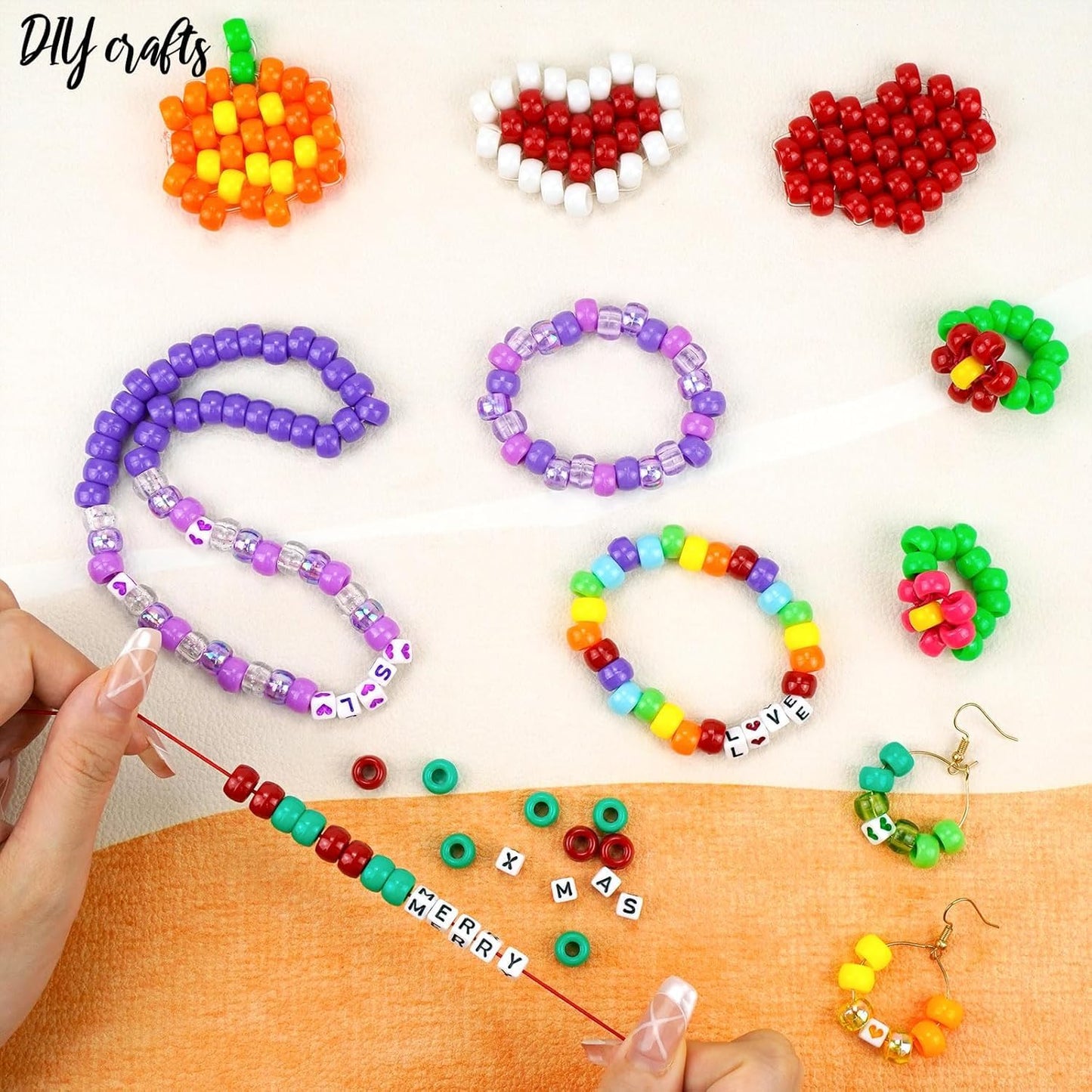 Dowsabel Friendship Bracelet Making Kit, Pony Kandi Beads & 11 Different Beads, 8 Colors Nylon Thread, DIY Jewelry & Craft Gifts