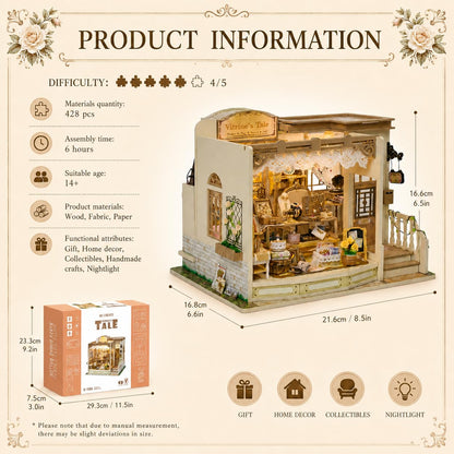 Roroom DIY Miniature Doll House with Furniture Dollhouse Kit for Adults and Teens,Booknook Tiny House Bookshelf Decor Mini 3D Wooden Puzzle, Gifts for Family, Friends (Vitrine's Tale)