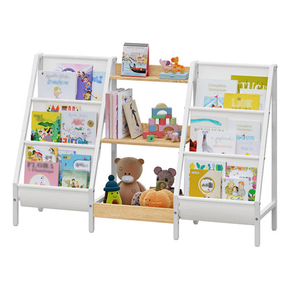 MAHANCRIS Kids Bookshelf and Toy Organizer, 3-Tier Bookshelf for Kids, Sturdy Kid Bookcase with Storage, Toddler Book Shelf for Kids Room, Playroom, Bedroom, Nursery, Natural BKBN34201