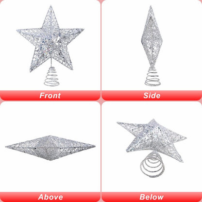 6 Inch Mini Silver Christmas Tree Star Christmas Tree Topper Small Star for Christmas Tree Metal Glitter Xmas Tree Topper for 3 4 ft Tree Pencil Christmas Trees Decorations