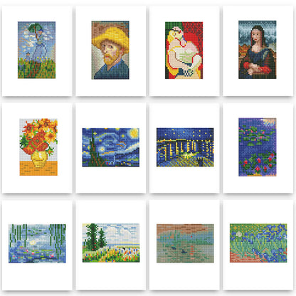 PeakLuv 12Pcs Small Diamond Art Kits Small Diamond Painting Kits, Classic Masterpiece Mini Diamond Art Kits for Beginners, Square Drill Mini Gem Painting 1-Hour Painting for Home Desktop Decor, 6X7in