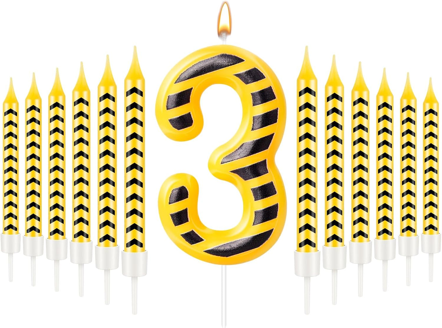AXBMM 13 Set 12 3 3) Pcs Construction Themed Birthday Candles Yellow and Black Number Candle Cake Topper