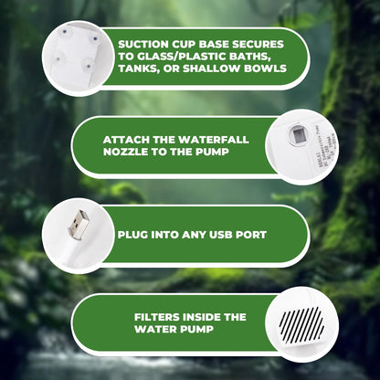 MinrzPet USB-Powered Reptile Shower Kit with Waterfall Fountain & Plush Towel – Bathing Essentials for Bearded Dragons, Frogs & Small Pets