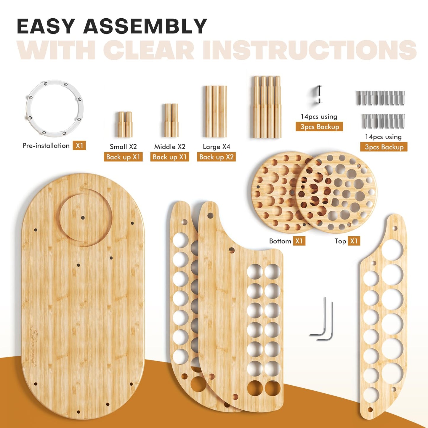 golden maple Bamboo Paint Organizer and Paint Brush Holder 2-in-1, 3-Tier Desktop Storage Rack with 42 Paint Bottle Holes & 39 Paint Brush Slots for Miniature Model Painting & Art Crafts