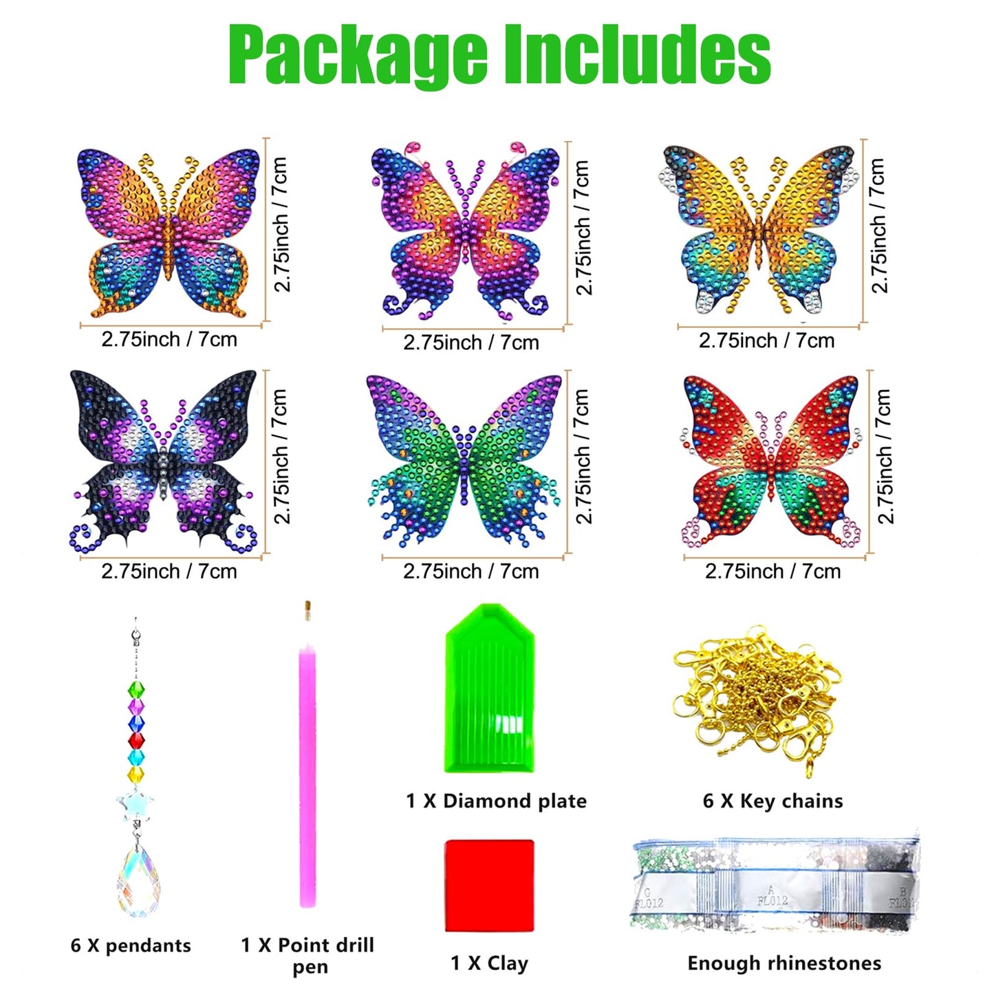 6 Pcs Butterfly Diamond Art Kits for Adults Beginner DIY Diamond Art Suncatchers Wind Chimes Small Diamond Painting Kits Arts and Crafts for Adults Gem Paint by Numbers Hanging Ornament