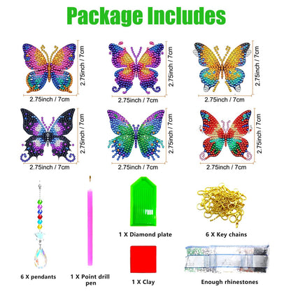 6 Pcs Butterfly Diamond Art Kits for Adults Beginner DIY Diamond Art Suncatchers Wind Chimes Small Diamond Painting Kits Arts and Crafts for Adults Gem Paint by Numbers Hanging Ornament