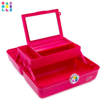 Caboodles On-The-Go Girl Makeup Box, Deep Pink Sparkle, Hard Plastic Makeup Organizer Box, Built-In Mirror, Secure Latch for Safe Travel, Spacious Storage for Large Items