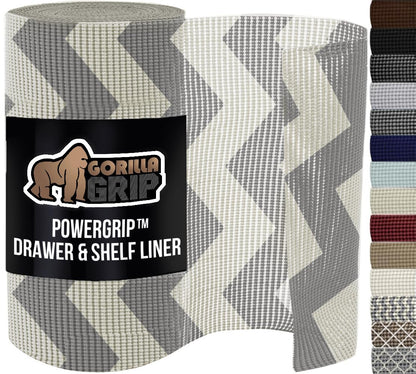 GORILLA GRIP powerGRIP Drawer Shelf and Cabinet Liner, Thick Strong Hold, Non-Adhesive Liners Protect Kitchen Cabinets and Cupboard, Bathroom Drawers, Easy Install, Breathable Mat, 12" x10', Beige