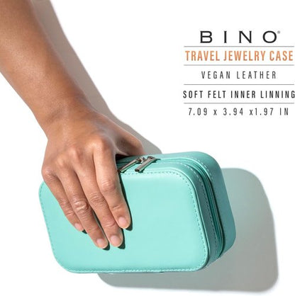 BINO Jewelry Case - Portable Compact Organizer with Mirror | Stylish Aqua Travel Box for Earrings, Rings & Necklaces