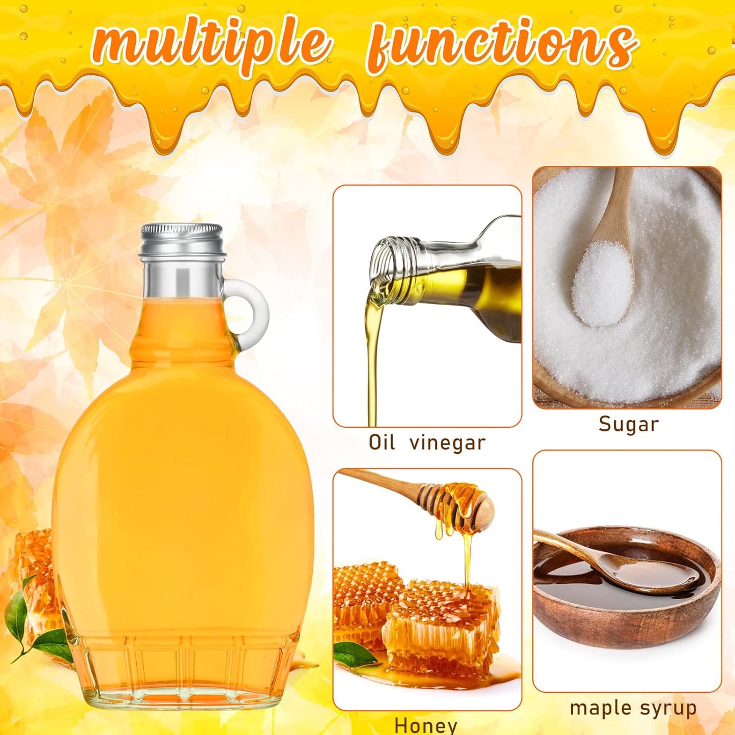 24 5 oz 4 meekoo Pieces Glass Syrup Bottles with Aluminum Lid and Loop Handle Glass Maple Bottles Maple Syrup Jars