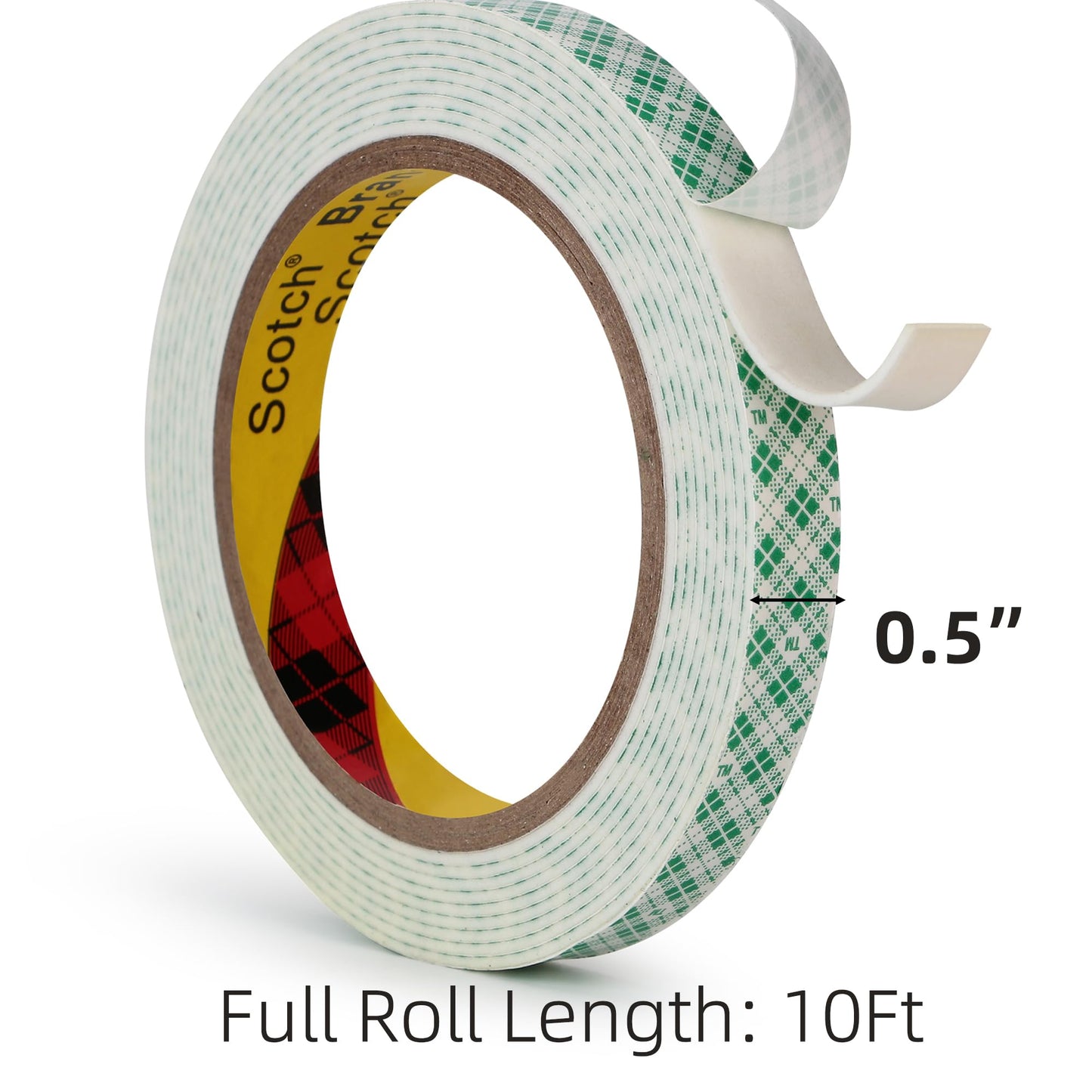 3M Double Sided Foam Tape 0.5" x 10Ft, Double Coated Urethane Foam Tape Adhesion Polyurethane for Bonding Attaching Mounting Interior Signage Nameplates DIY Card, 1 Pack, White
