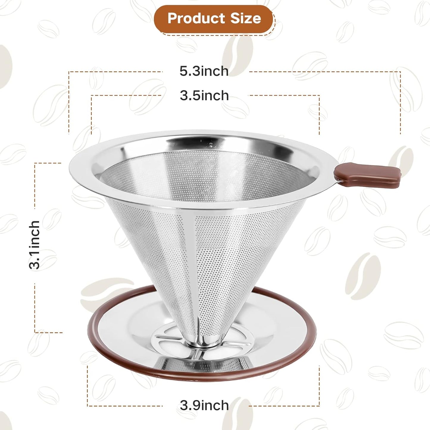Pour Over Coffee Dripper, Professional Paperless Drip Brew Cone Maker with Reusable Stainless Steel Filter, 1-4 Cup