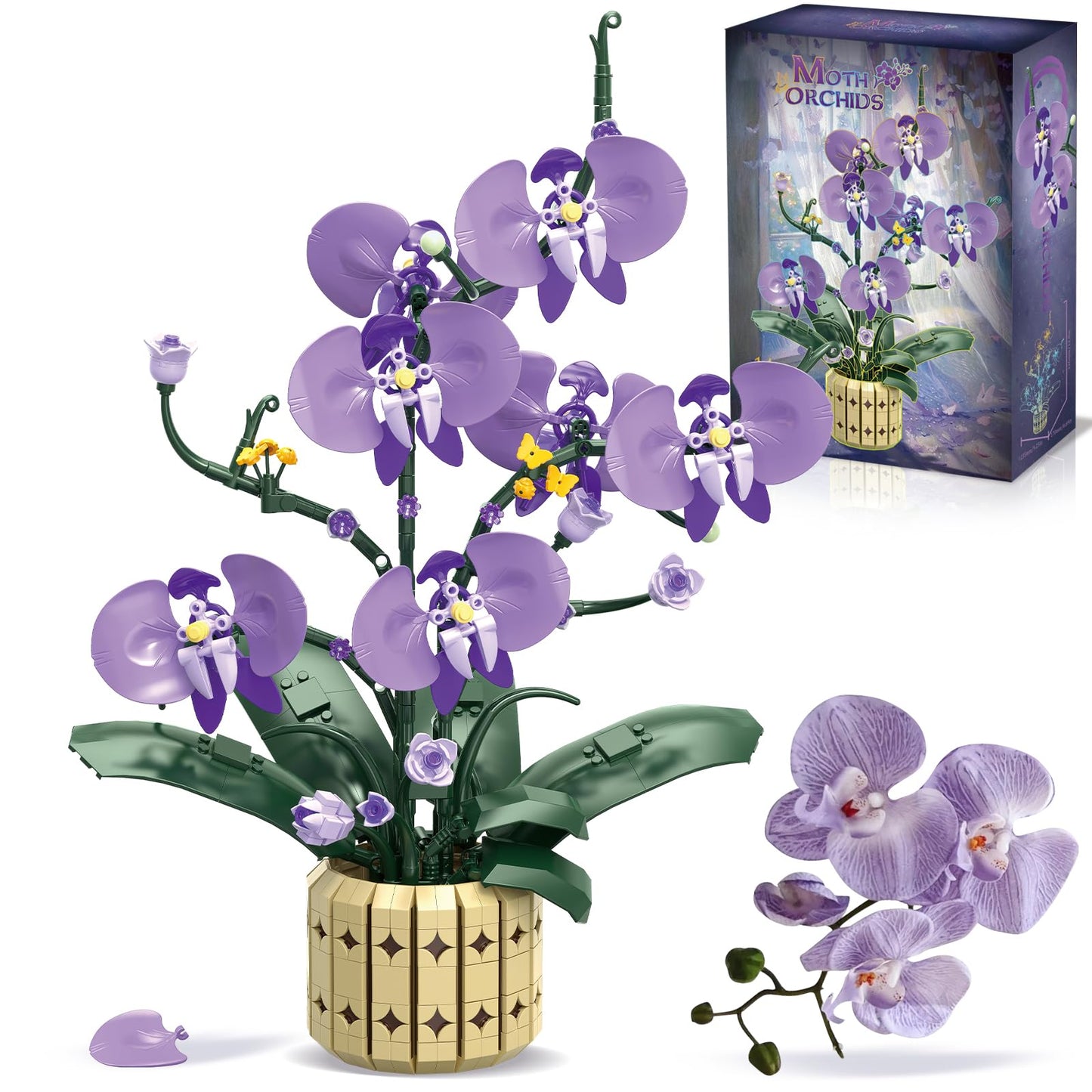 Botanicals Orchid Flower Kit, Flower Pot Set, Compatible with Lego Botanical Collection for Adults, Artificial Bouquet Flower Arrangement, Living Room Office Home Decor, Ideal Gift, 832PCS