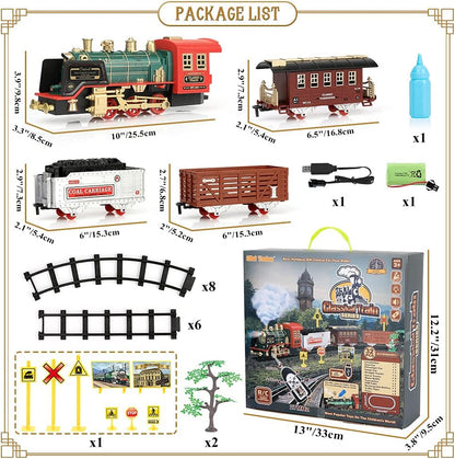 Mini Tudou Electric Christmas Train Set - Remote Control Steam Locomotive with Sound & Light | Rechargeable Battery, Ideal for Kids 3+