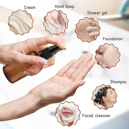 10 Pack Empty Amber Glass Pump Bottles Refillable Cream Lotion Bottles Travel Cosmetic Dispenser Bottle for Sample,Liton,Cream,Liquids Aromatherapy and More (50ml/1.7oz)