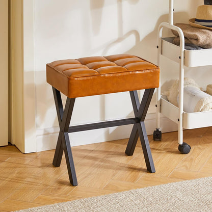 LG-71J IBUYKE Square Makeup Stool with X-Leg Foot Rest, PU Footrest, Ottoman Seat, Multi-Use as Small Side Table