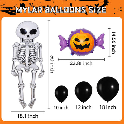 Garma Halloween Balloons Garland Arch Kit, 129pcs Black Orange Purple Balloon Decorations with Confetti Balloon Pumpkin Skeleton BOO Foil Balloons for Halloween Decorations Outdoor Party Supplies
