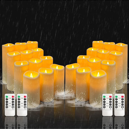 YIWER Plastic Waterproof Flameless Candles Set of 24: Battery Operated Candles Ivory Flickering Pillar Candles Include 4"/5"/6"/7" with 10-Key Remote 2/4/6/8H Timer Function