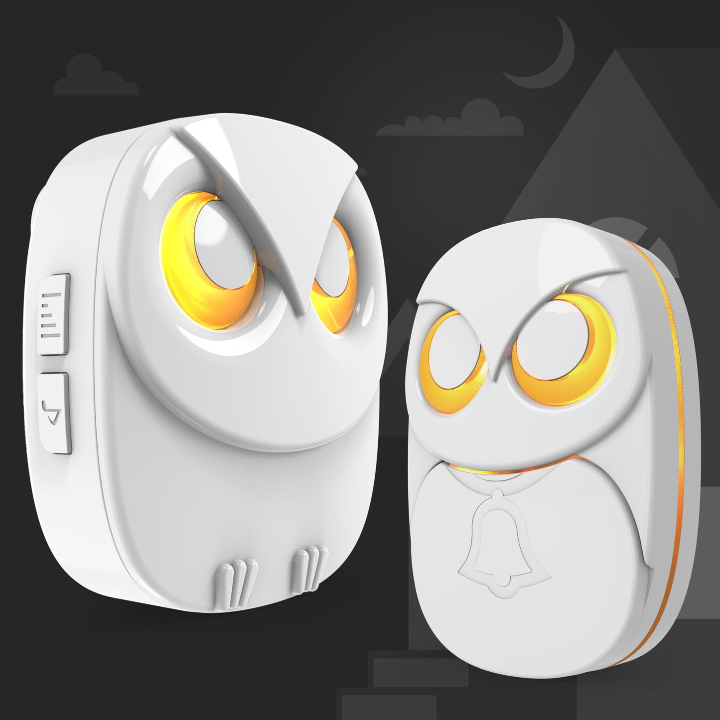Wireless Doorbell, Cute Owl Doorbell Weatherproof IP55 Outdoor Remote Push Button- 1000 Feet Long Wireless Range, 1 Receiver + 1 Transmitter, Black