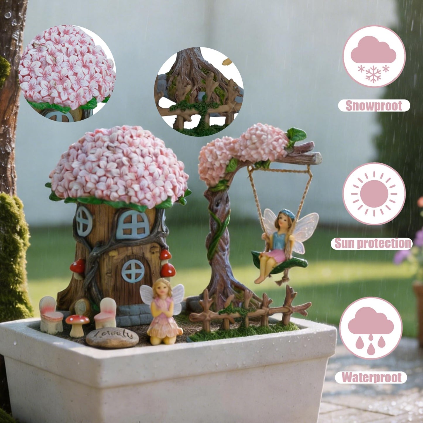 Landoraloria Miniature 8 Pcs Mini Garden Furniture, Fairy Garden Accessories Kit, Resin Figurines with Swing Set, Whimsical Theme, for Outdoor Patio, Yard, Lawn, or Desk