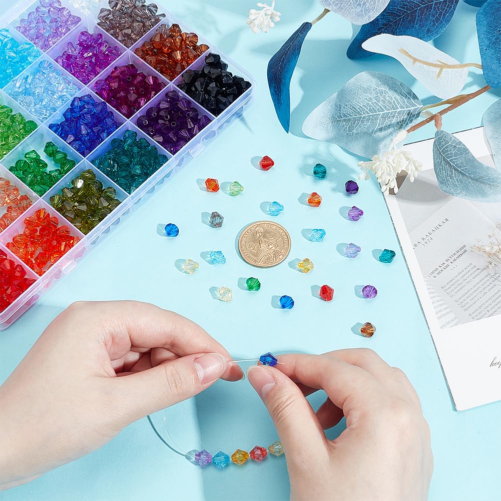 PH PandaHall 1200pcs 8mm Crystal Beads for Jewelry Making 24 Colors Bracelet Beads Faceted Bicone Acrylic Bead Loose Craft Bead for Bracelet Necklace Earring Keychain Making