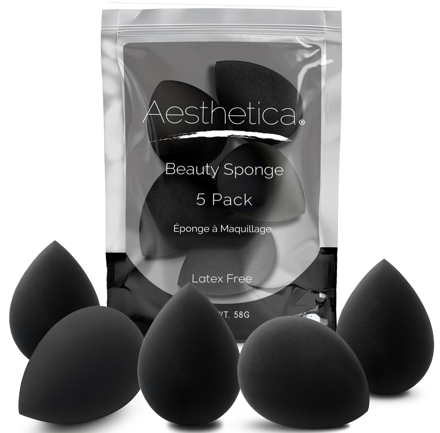 Aesthetica Cosmetics Beauty Sponge Blender - Latex Free and Vegan Makeup Sponge Blender - For Powder, Cream or Liquid Application - One Piece Make Up Sponge