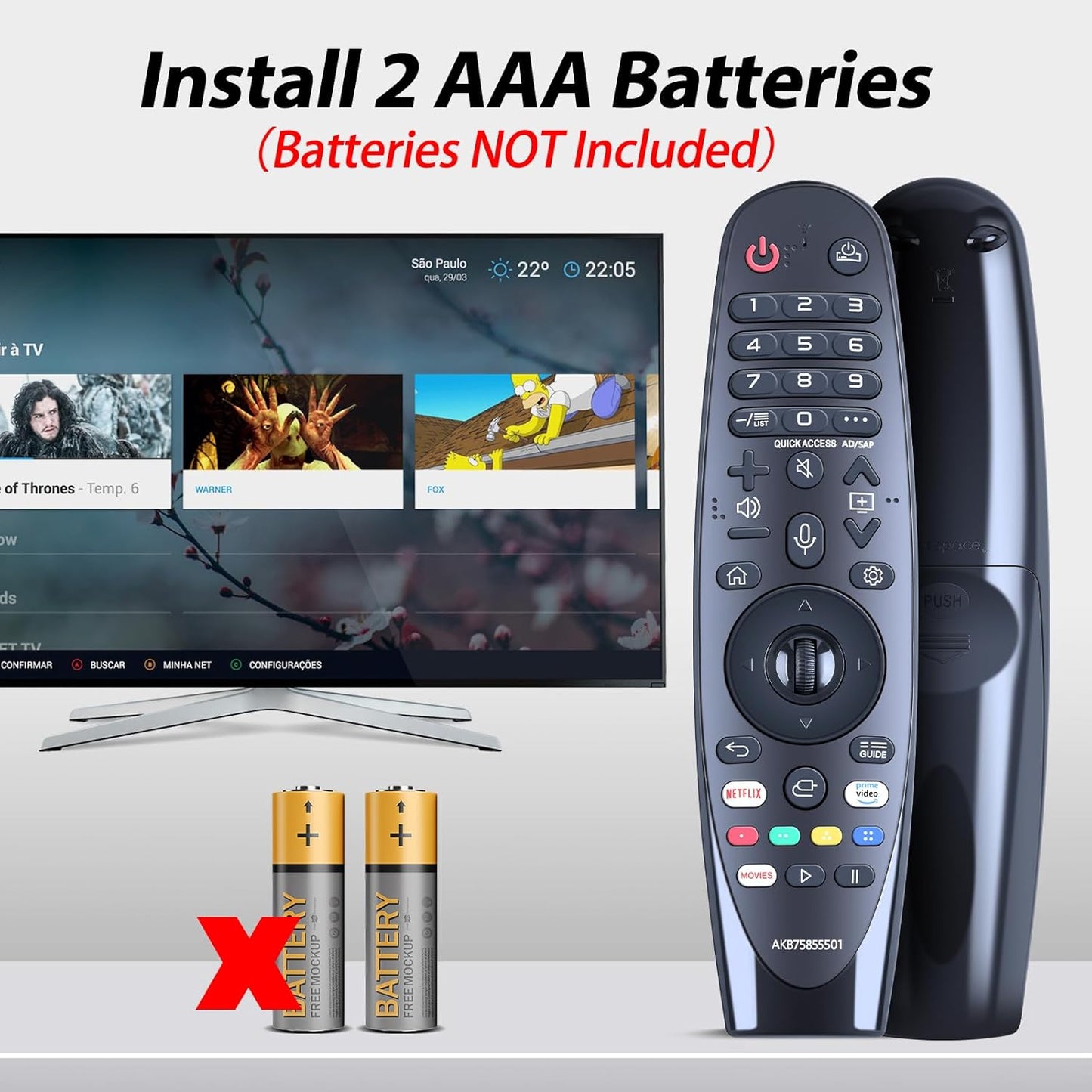 Magic Replacement for LG TV Remote with Voice and Pointer Function，AKB75855501 and MR20GA for LG Smart TV Remote（OLED/NANOCELL/ 4K UHD Models with Netflix and Prime Video Hot Keys,Google/Alexa