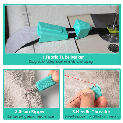 TIGARI Bias Tape Maker, Fabric Tube Maker for Jelly Rolls Rugs Tool with Needle Threader and Seam Ripper, DIY Sewing Supplies and Accessories Day Gift