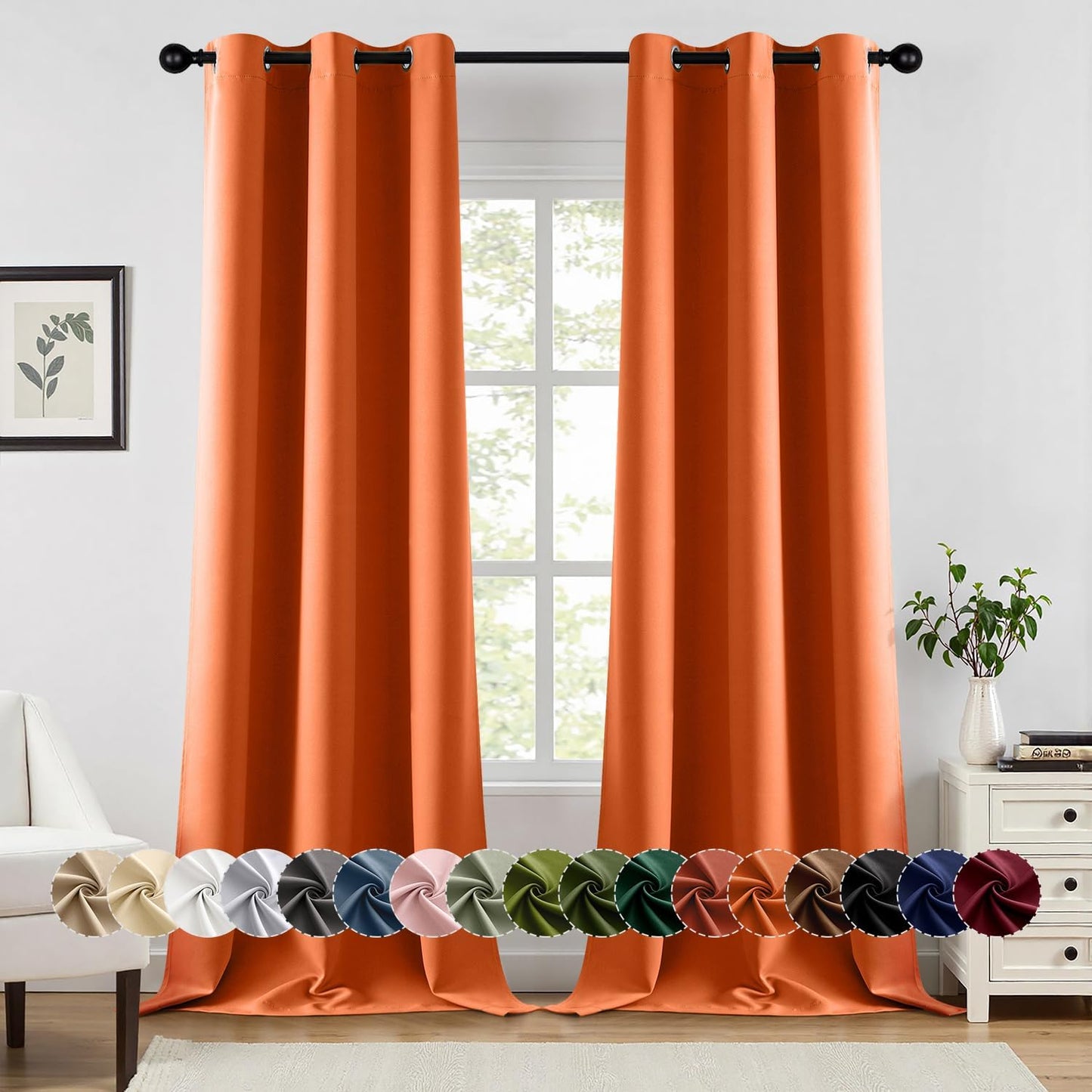 MIULEE Blackout Curtains - Thermal Insulated Room Darkening Drapes | 96-Inch Long, Orange, 2 Panels