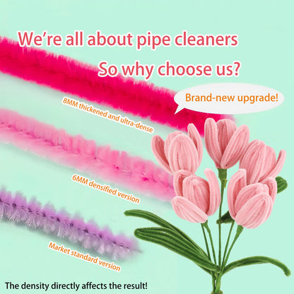 HUEYTON 450Pcs Pipe Cleaners Pink Flower Bouquet Craft Kit, Assorted Pink Chenille Stems for DIY Art, Ideal for Party Decor, Home Accents & Handmade Gifts