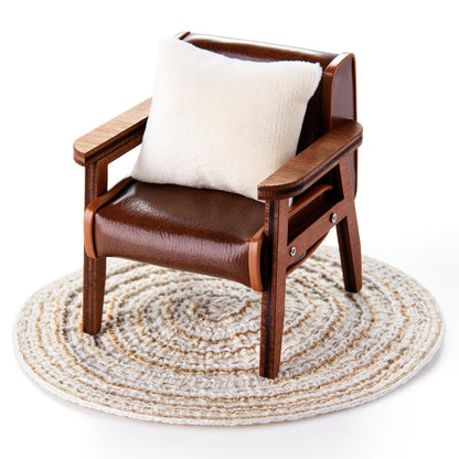 Minamzee 1:12 Dollhouse Couch Furniture Set, 3pcs Dollhouse Living Room Set，Wooden and Leather Armchair ，White Pillow and Beige Round Blanket, Accessories Furniture for Living Room, Bedroom