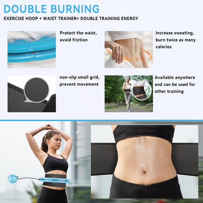 Infinity Weighted Hoop with Sweat Belt,Weighted Hula Hoop for Adults Weight Loss,Smart Waist Exercise Ring Infinity Fitness Hoop Plus Size,Waist Trimmer Workout Equipment for Women (Steady Blue)