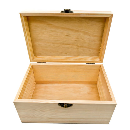 Anwoodola Unfinished Natural Pine Wood Storage Box with Hinged Lid, Wooden Craft Container for Jewelry, Gifts, Art Supplies, Hobby Organization (7.87 x 5.11 x 3.93in)
