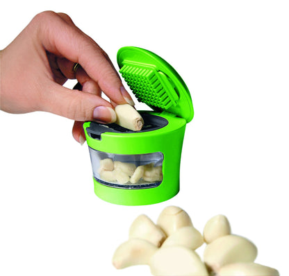 Garlic Perfection Press, Crusher, Mincer, and Storage Container - Easy to Clean - Stainless Steel Blades - White